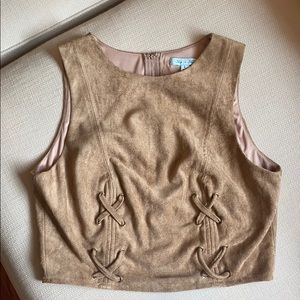 She + Sky tan suede cropped sleeveless top